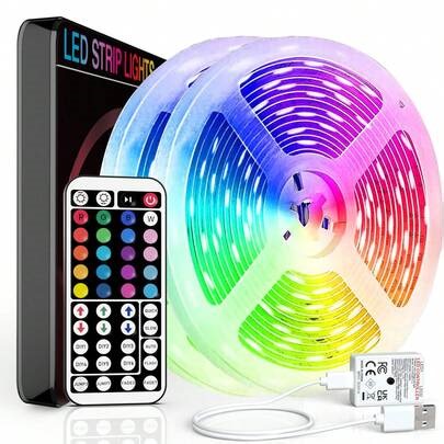 3ft-100ft LED Strip Lights, Suitable For Bedroom, Living Room, Game Room, Kitchen, TV Backlight, Holiday Decoration, Can Be Used As Holiday Gifts. Comes With 44-Key Remote Control, Color Changing, 6 DIY Modes, Adjustable Brightness And Speed. | SHEIN