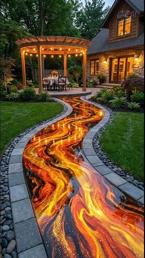 This flaming epoxy walkway looks insanely epic 🔥✨#construction #Shorts #YouTubeShorts #ShortsVideo