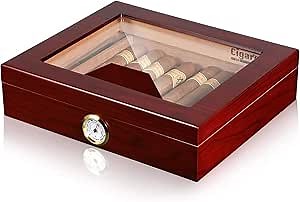 Cigar Humidor, Modern Glass Top Cedar Humidor Cigar Box with Digital Hygrometer, CigarDivider, Cedar Wood Lining up to 60-80pcs Cigars Large Humidor,Cigar Travel case-Case Elegance Cigar humidor