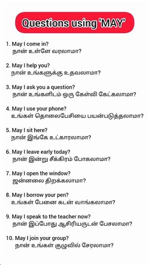 Fluent English in Tamil: Speak Like a Pro // Questions using 'MAY' #english #question #shortsfeed
