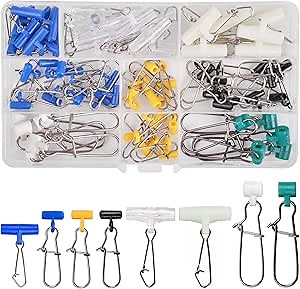 Fishing Line Sinker Slides, 70pcs Heavy Duty Sinker Slider with Stainless Steel Duo-Lock Snap Swivel Weights Connector for Catfishing Rig Tackle