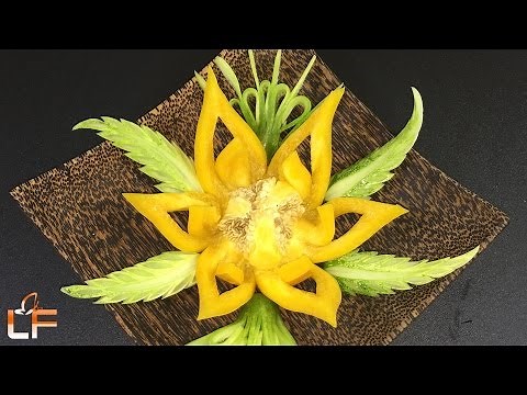 Art In Yellow Bell Pepper Flower Carving Garnish - How To Make Bell Pepper Carving