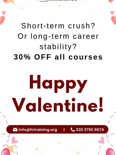 Short-term crush or long-term career stability? Choose growth this Valentine’s — 30% OFF all courses. ❤️ #ValentinesOffer #CareerGrowth #SkillUp #FutureReady #ProfessionalDevelopment #LearnNewSkills #CareerGoals #Upskill #FutureConnect #ValentinesSpecial