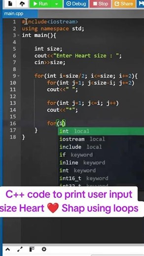 ❤️ Heart Shape Pattern in C++ Using Loops | User Input Heart Program 💻🔥