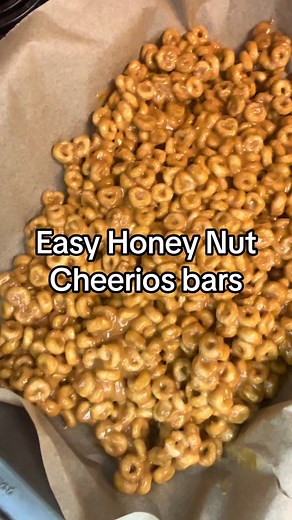 3 cups of honey nut cheerios 1 cup of honey 1 cup of peanut butter Mix the honey and peanut butter heat on medium Mix in honey nut cheerios Mix until cereal is covered Leave in fridge for an hour #cheerios #easyrecipe #cookwithme #momtok #quickrecipes