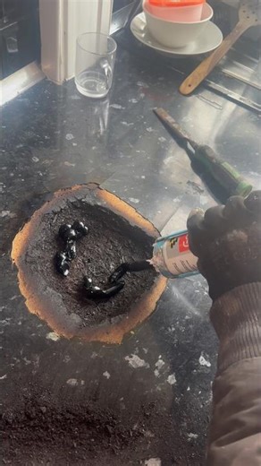 How To Repair a Burnt Work Top #diy #tips #youtubeshorts