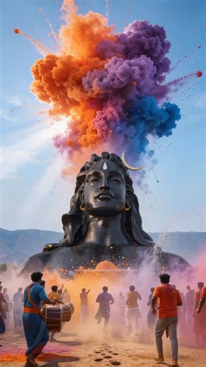 Adiyogi Official on Instagram: "A celebration of color, joy, and togetherness. Adiyogi amid the Holi celebration. Where would you like to see Adiyogi next? #IshaMahashivratri2026"