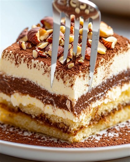 Hazelnut Mascarpone Tiramisu 🍫🌰☕️ A rich and nutty twist on the Italian classic—featuring creamy Nutella mascarpone, espresso-soaked ladyfingers, and a hazelnut crunch! Okay, let’s get our ingredients ready! Here’s what you’ll need to whip up this heavenly dessert: For the Hazelnut Mascarpone Cream: 8 oz (225 g) mascarpone cheese, softened 3/4 cup (180 ml) heavy whipping cream, cold 1/2 cup (150 g) Nutella or hazelnut praline paste 1/4 cup (30 g) powdered sugar 1 teaspoon vanilla extract Pinch