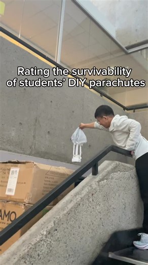 Centre for English Teaching on Instagram: "🪂 DIY Parachute Challenge 🎈 Our Academic English Group Study students worked together to design and test their own parachutes made with only scraps! 🪂 From planning and experimenting to the final drop test, this challenge ultimately helped students practice English communication through collaboration creativity and a whole lot of suspense 👀! Which parachute would you trust with your life the most? 🤔 🏷️ #funchallenge #diychallenge #rating #challeng