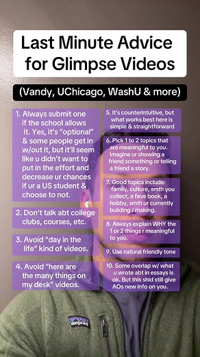 Last Minute Advice for Glimpse Videos in College