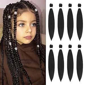 Kids Braiding Hair 12 Inch 8 Packs Pre Stretched Braiding Hair For Braiding Twist Hair Pre Stretched For Crochet Box Braids Hot Water Setting Soft Yaki Texture(12Inch, 1B)