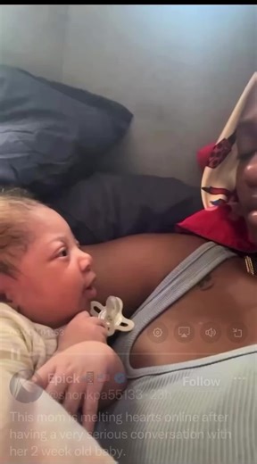 This mom is melting hearts online after having a very serious conversation with her 2 week old baby. Would you talk to your baby like this?? #fyp #viral