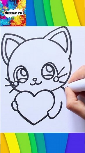 dessin chat kawaii : Comment dessiner un chat kawaii facile, tuto, coloriage, art