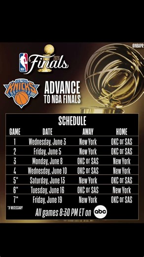 Complete schedule of the NBA finals ￼