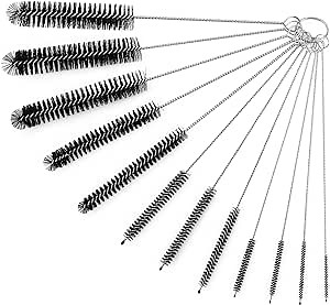 Straw Cleaner Brushes Sets, 12 Pieces 8.2 Inch Botthle Cleaning Brush and Nylon Tube Brush Brush Kit for Sippy Cup, Tumbler, Water Bottle, Drinking Straw (Black)