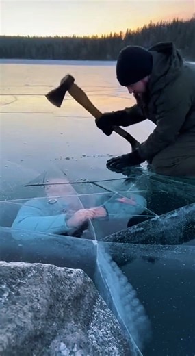 One wrong step can change everything. ⚠️❄️ This AI-made video shows the dangers of frozen lakes for awareness. | Penguin Rescue AI