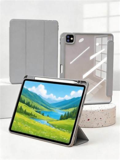 Case For IPad (A16) 11th Generation (2025) 10th Generation (2022), Air 7th M3 2025/6th M2 2024 11''/13'', 9/8/7th 10.2 Inch, Air 5th/4th, Mini 6th/7th 8.3 Inch, Pro 11''/12.9'' (2018/2020/2021/2022) PU Leather, With Built-In Pencil Holder, Tablet Case, Grey | SHEIN