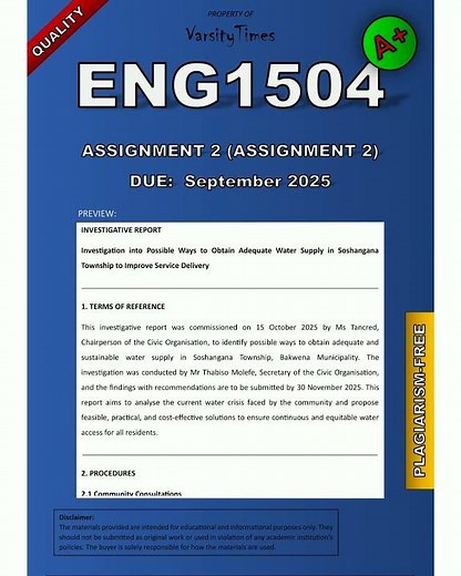 ENG1504 Assignment 2 Semester 2 2025 Detailed Answers DUE September 2025