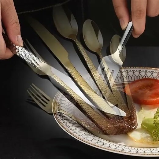 Luxury 5-piece stainless steel flatware set.