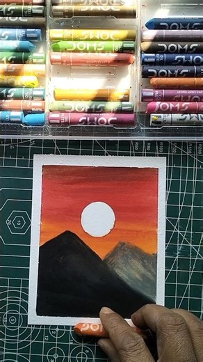 ✨ Easy Sunset Mountain Drawing with Oil Pastels 🌄 Oil Pastels drawing #art #shorts
