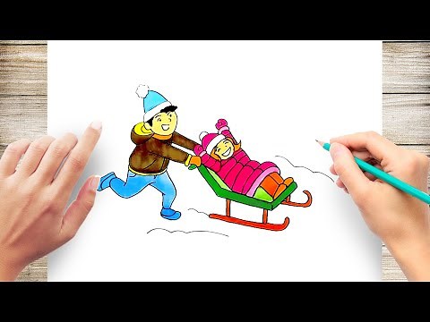 How to Draw Kids Sledding in Snow