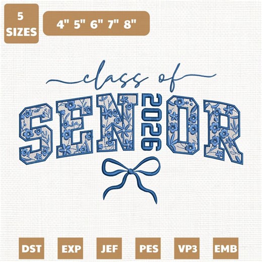 Senior 2026 Class of Graduation Machine Embroidery File, Coquette Bow Design (instant Download) - Etsy