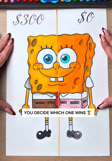 Drawing SPONGEBOB with $0 😮‍💨✨ #spongebob #spongebobsquarepants #drawing #art #challenge