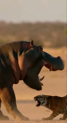 💥🐅Tiger vs Hippo🦛!The King of the Jungle Meets Most Dangerous Animal!#Wildlife #Animals#shorts#hippo