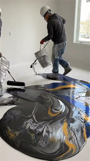 European Kitchen Design Transformation with Black Marble Epoxy Floor