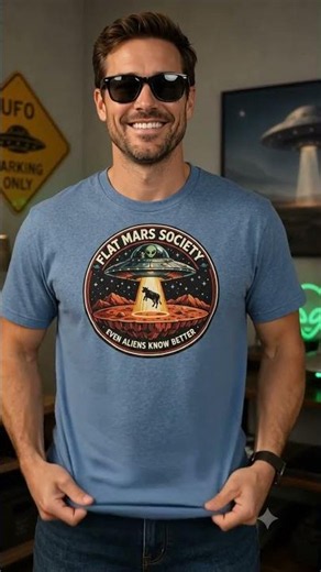 Flat Mars Society UFO Alien T-Shirt Funny Sci-Fi Space Conspiracy Tee