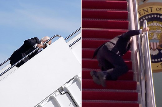 Biden falls as he climbs up stairs to Air Force One