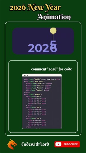 2026 New Year Animation Using HTML CSS JavaScript | Creative Year Change Effect