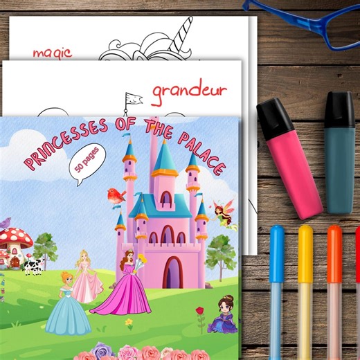 Princesses Palace Coloring Book, 50 Pages, Simple Words, Toddler Educational (PDF Download) - Etsy