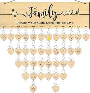 DDLP Family Birthday Calendar Wall Hanging Board Wooden Family Birthday Plaque with Tags Birthday Reminder Christmas Mothers Day Gifts for Grandma Mom, burlywood