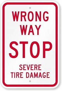 SmartSign 18 x 12 inch “Stop - Wrong Way, Severe Tire Damage” Metal Sign, 63 mil Aluminum, 3M Laminated Diamond Grade Reflective Material, Red and White, Made in USA