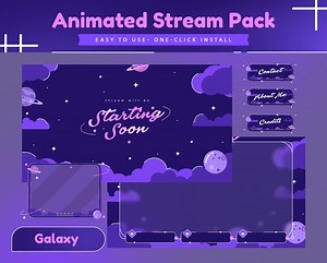 Airy Space Animated Stream Package/twitch Set/galaxy Theme/stream Overlay/galaxy/purple Color/animated Overlay/twitch Stream/planet Design - Etsy