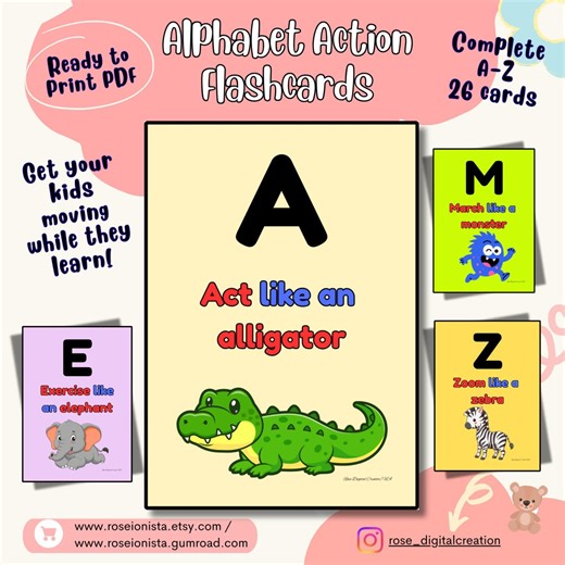 Alphabet Action Flashcards – Printable A-Z Learning Cards (PDF Download)