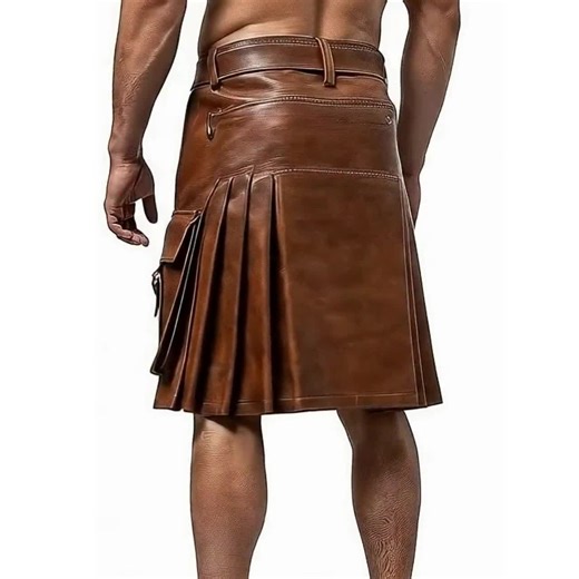 Handmade Brown Cowhide Leather Utility Kilt | Dual Cargo Pockets - Etsy