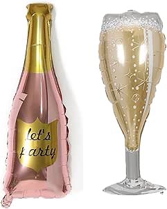 2 Pcs Wine Bottles and Goblet Balloons - Mylar Foil Balloons for Men, Women, Birthday, Wedding, Baby Shower - Alcohol Themed Party Decorations