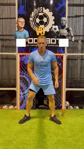 10K views · 1K reactions | Swipe-Off Challenge: Haaland Look-Alike vs. Robot in Over-the-Ball Speed Test! ⚽烙 | Is Up | Facebook