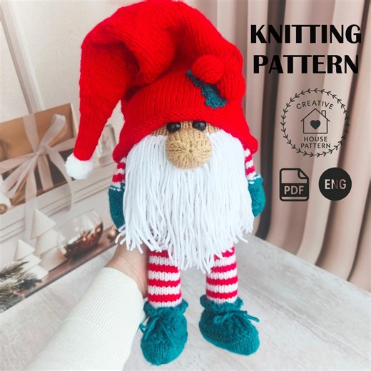 Gnome Knitting Pattern PDF English, Instant Download, Easy Knit Gnome Pattern, Christmas Gift Idea, DIY Knitted Gnome Toy, Knit in the Round - Etsy