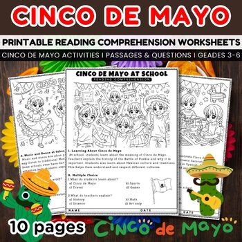 Cinco de Mayo at School Reading Comprehension Worksheets, Mexican History ELA