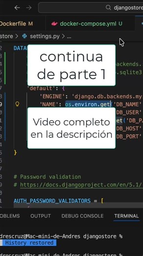 Andrés Cruz on Instagram: "🐳 Docker Compose + Django con MySQL - Watch, volumenes y Modo Dev - 06 - Parte 2 🐳 Te muestro paso a paso cómo unir Django y MySQL en un entorno de desarrollo aislado y persistente usando Docker Compose"