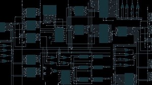 electrical diagram of an integrated circuit board 2d animation. Can be used to represent semiconductor logical operations, computer engineering or computer architecture electronics