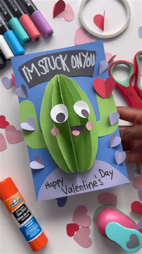 Mandisa | Happy Toddler Playtime on Instagram: "This cactus Valentine is such a cute way for kids to share a little love! Using simple paper shapes, kids create a cactus and add the sweet message “Stuck on You” for a fun, pun-free (but still adorable) handmade card. It’s easy to make, perfect for classrooms, and a great fine motor craft for Valentine’s Day. Save this for February crafting 💕 Comment VALENTINE and I’ll send you this card + more Valentine’s Day crafts kids can make!"