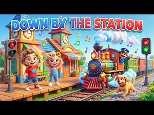 Down by the Station 🚂 Train Song for Kids Happy Kids Nursery Rhymes with Lyrics