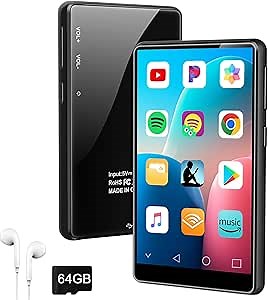 MP3 Player with Bluetooth and WiFi, 4" Touch Screen Music Player with Spotify, Play Store, Pandora, Audible, Amazon Music, Android MP4 MP3 Player
