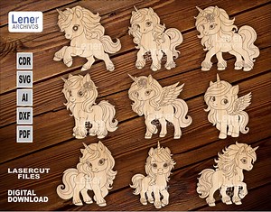 Unicornios Para Pintar Niños - Archivo Corte Láser SVG DXF - Actividad Creativa Diy En Mdf - Unicornio Digital Colorear, Unicornio Glowforge - Etsy