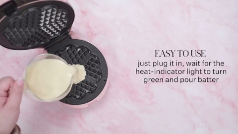 Paris Hilton Heart Waffle Maker, Makes 5 Mini Heart Shaped Waffles or 1 Individual Waffle, Easy to Clean 6" Nonstick Plates, Made without PFAS or PFOA, Electric Waffle Iron, Pink