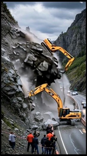 excavator fell when cliff suddenly collapsed 😱🚧 #shorts #disaster